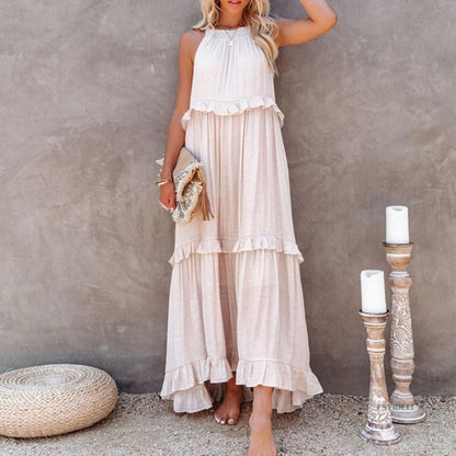 Flowy Sleeveless Maxi Dress with Ruffles