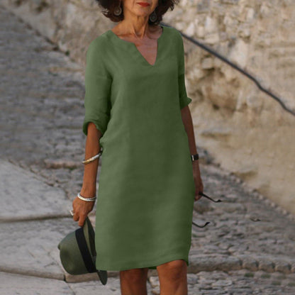 Casual V-Neck Short Sleeve Midi Dress
