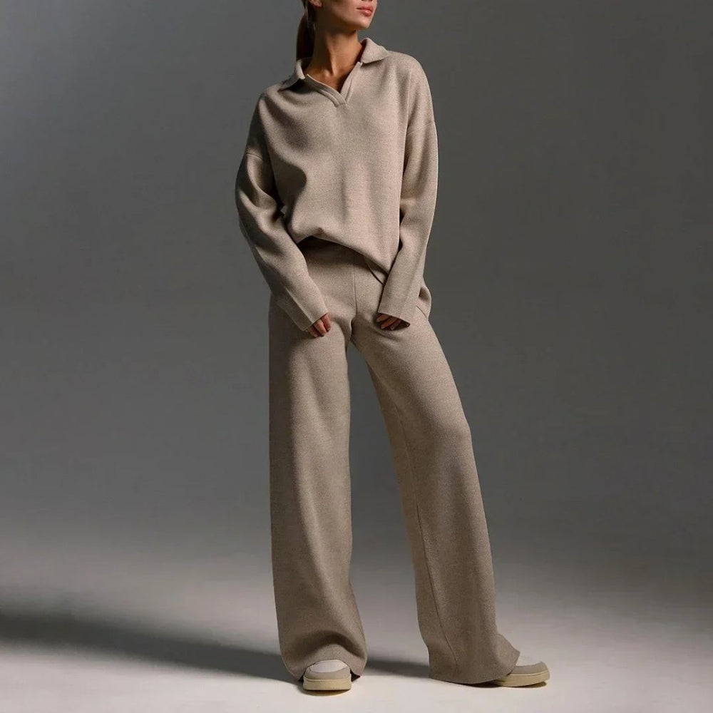 Soft V-Neck Sweater and Loose Fit Pants Set for Women - Nocini