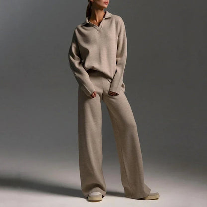 Soft V-Neck Sweater and Loose Fit Pants Set for Women - Nocini