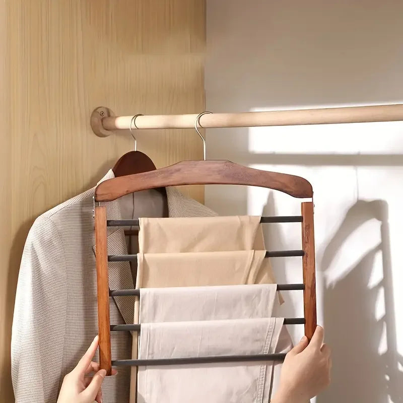 Contemporary Walnut Wood Multi-Bar Pant Hanger