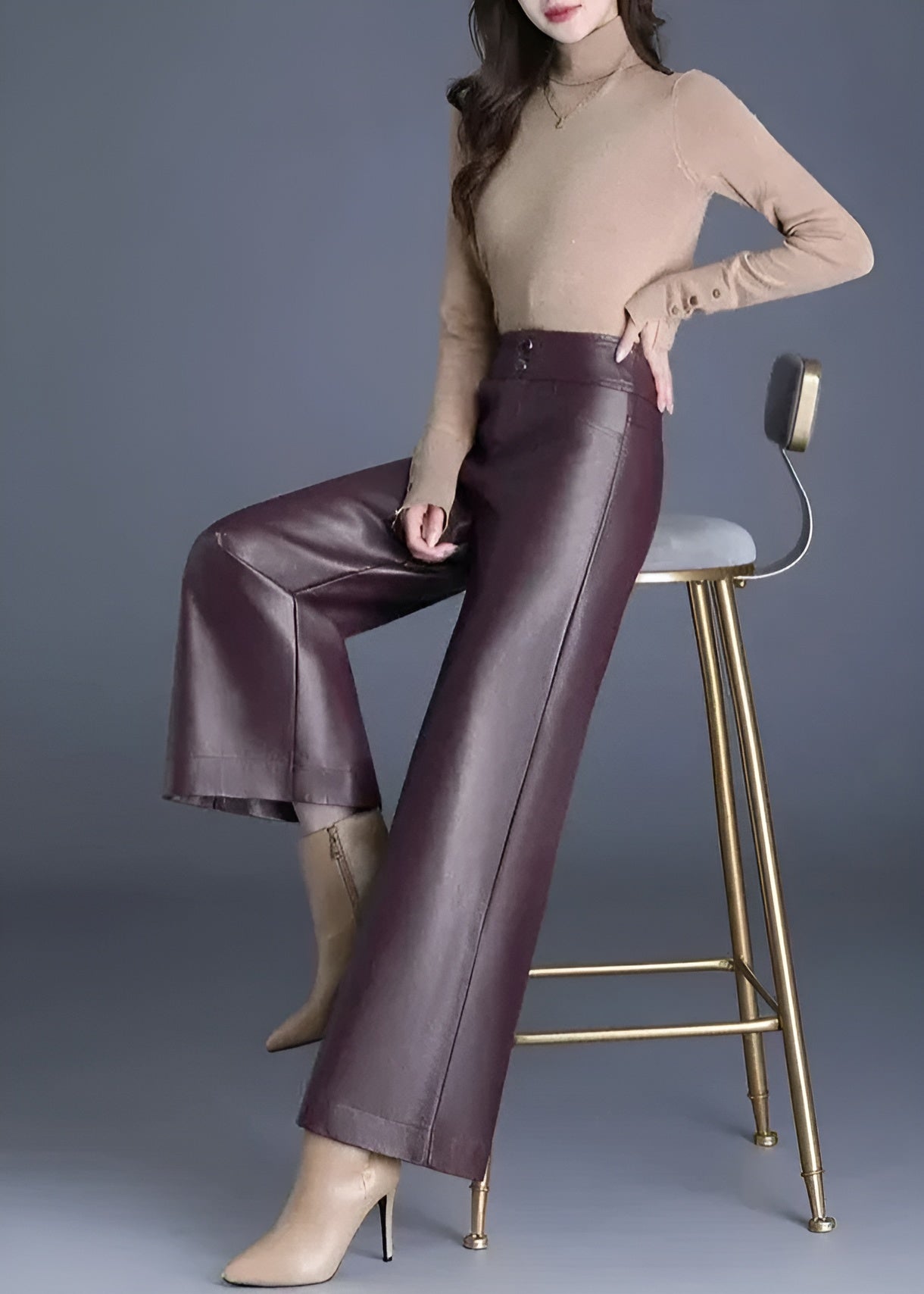 Trendy Wide Leg Leather Jeans