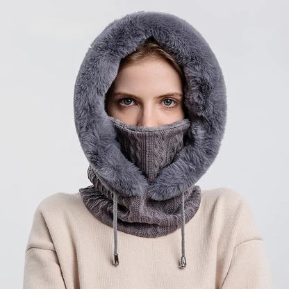 Warm Cable Knit Face Mask | Soft Fur Trim Balaclava