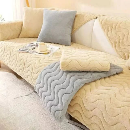 Contemporary Ribbed Sofa Cover With Non-Slip Backing