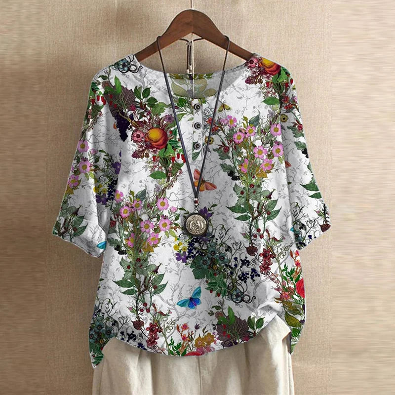 Casual Short Sleeve Women's Button Blouse