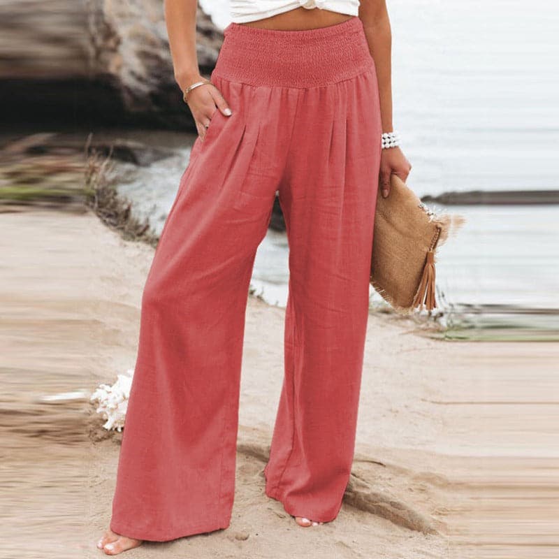 Relaxed Fit Women's Wide Leg Elastic Pants - Nocini