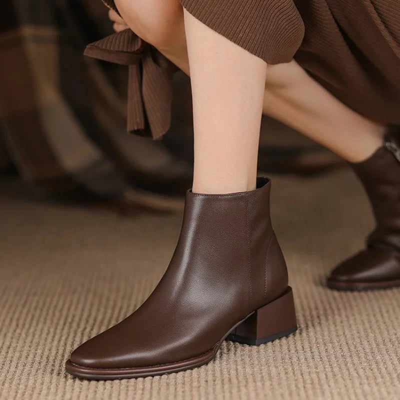 Thick Heel Low Ankle Boots