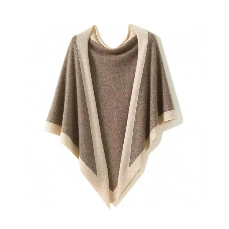 Soft Wool Poncho with Contrast Trim - Nocini