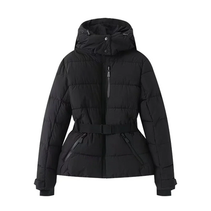 Warm Women's Puffer Coat with Adjustable Waist Belt
