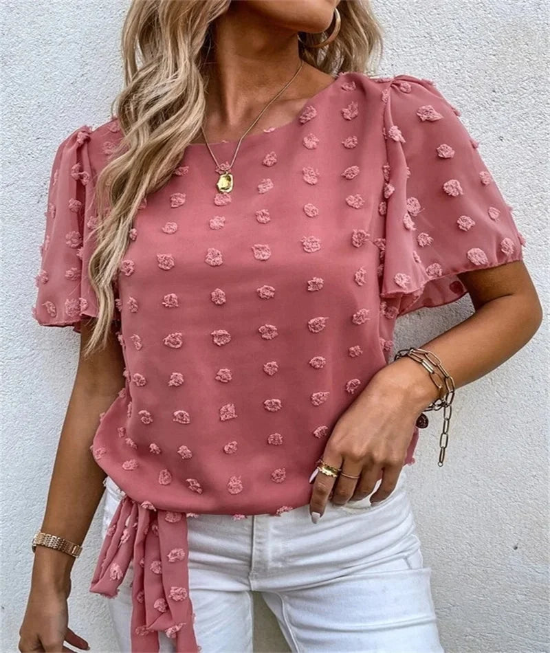 Ladies' Casual Floral Ruffle Top with Side Tie - Nocini