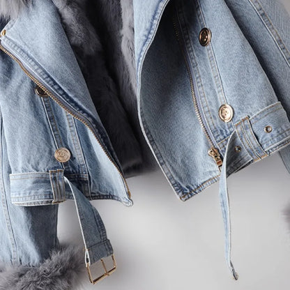 Luxury Faux Fur Denim Coat