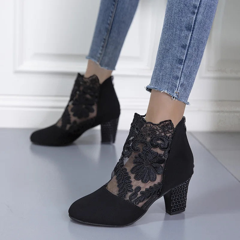 Sexy Lace UpMesh Ankle Boots