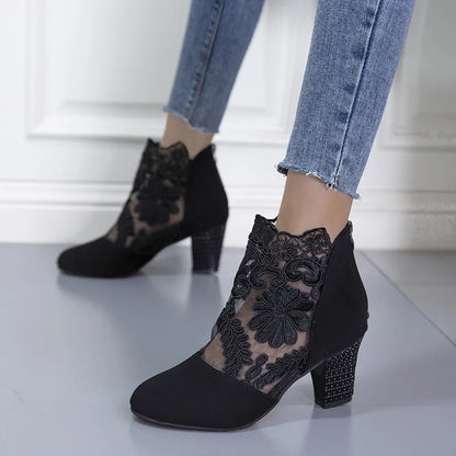 Sexy Lace UpMesh Ankle Boots