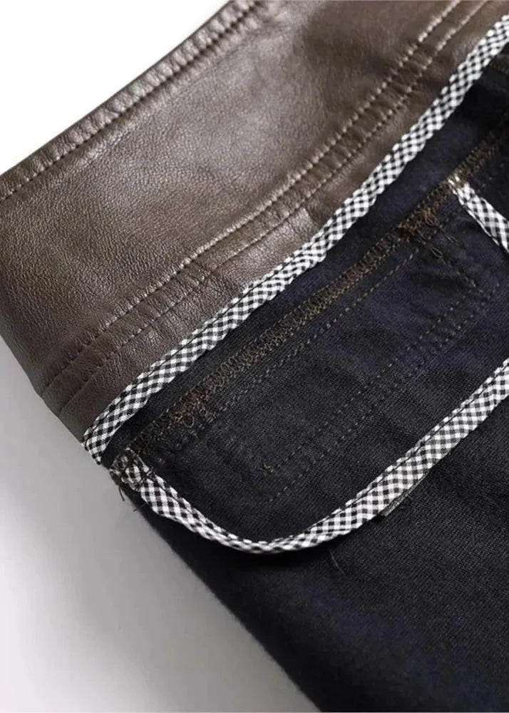 Trendy Wide Leg Leather Jeans