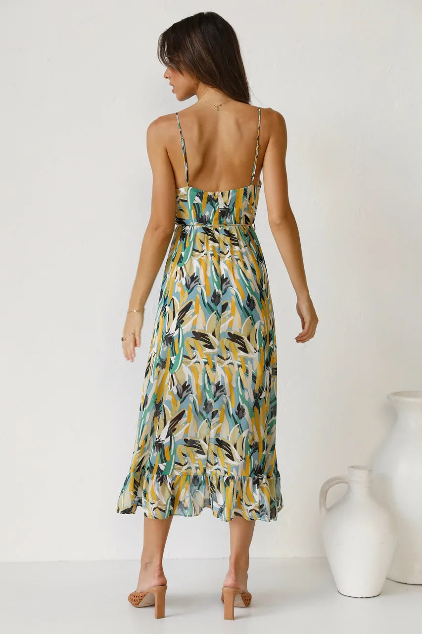 Ladies' Casual Summer Midi Dress with Flirty Ruffles