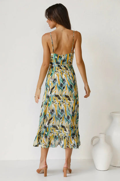 Ladies' Casual Summer Midi Dress with Flirty Ruffles