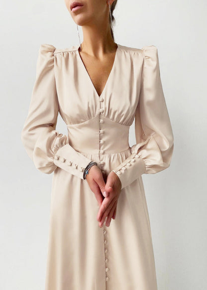 Classic Satin V Neck Evening Gown for Women