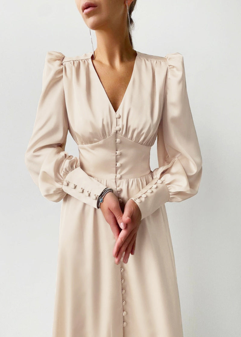 Luxurious Satin V Neck Evening Gown for Women