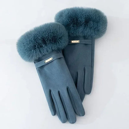 Warm Fitted Fur Trim Gloves