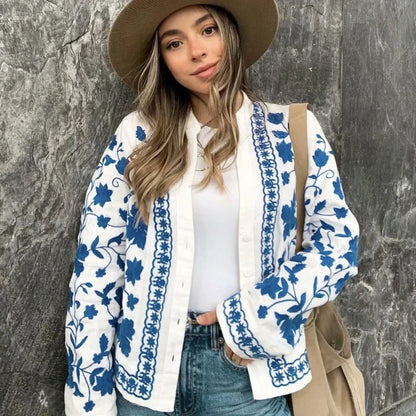 Casual Floral Open Front Cardigan - Nocini