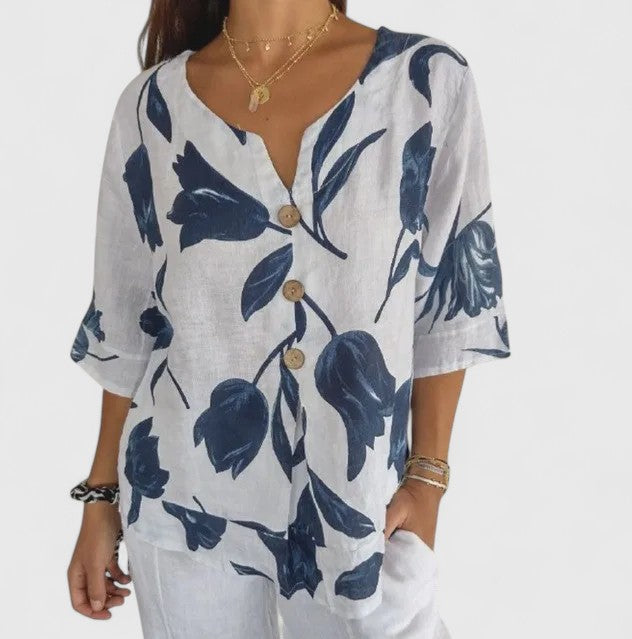 Elegant Flower Print Women's Party Blouse