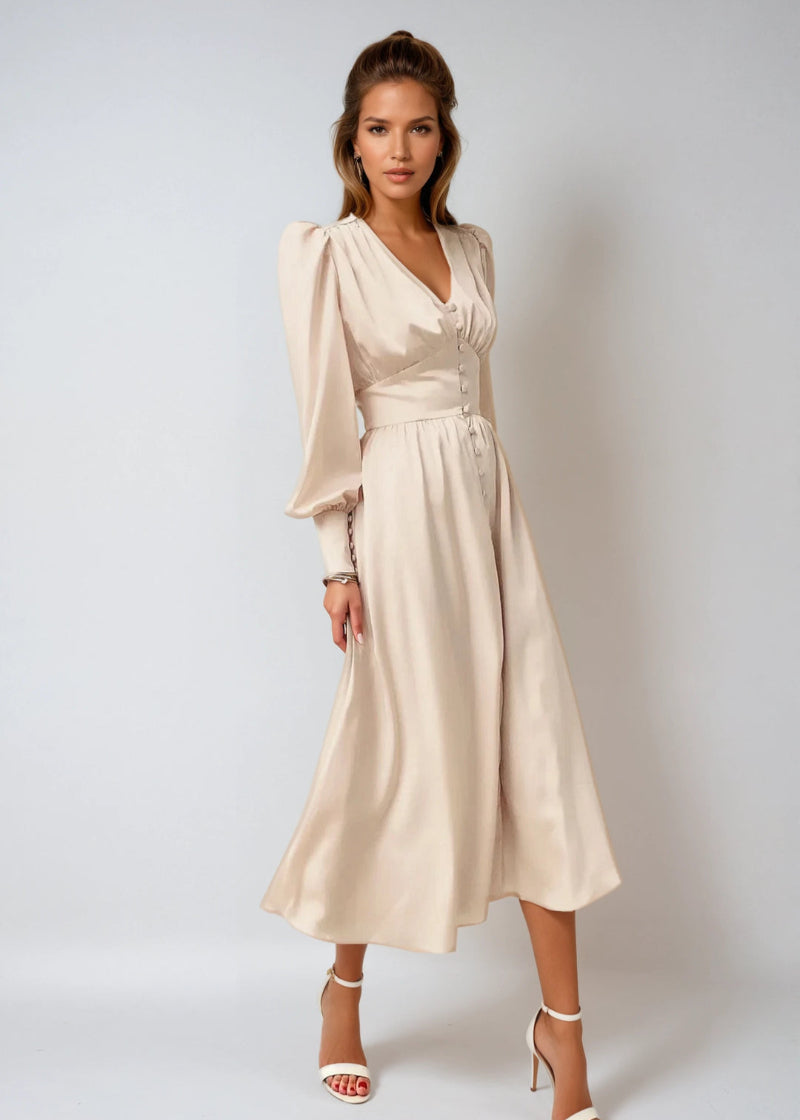 Luxurious Satin V Neck Evening Gown for Women