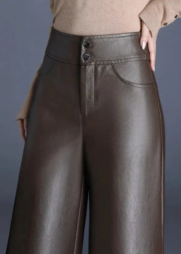 Trendy Wide Leg Leather Jeans