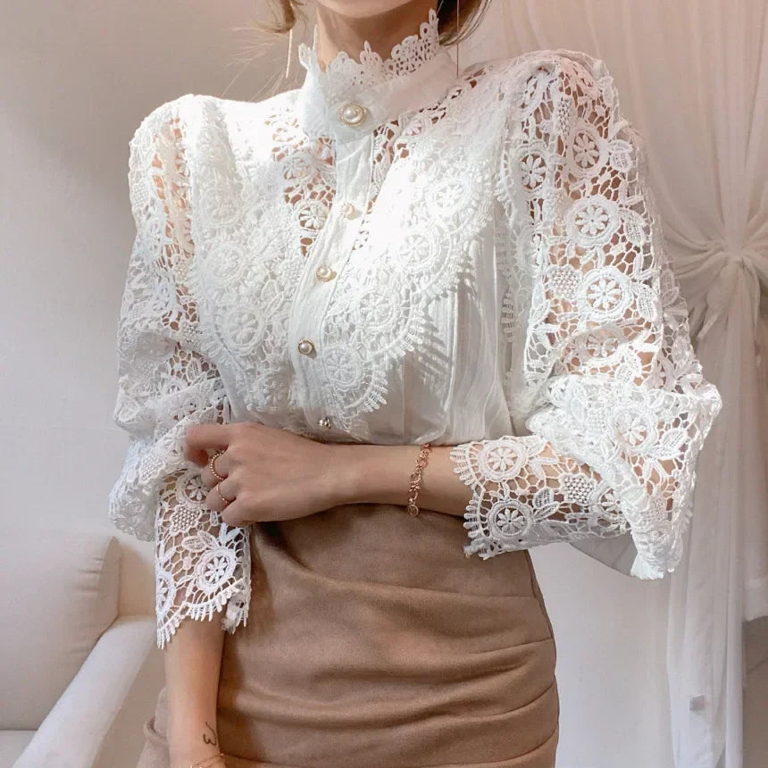 Delicate Lace Trim Women's Blouse - Nocini