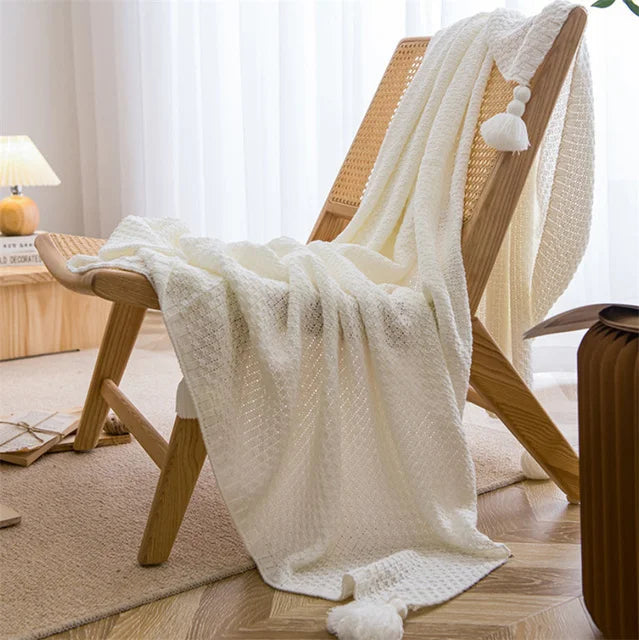 Natural Fiber Soft Throw Blanket with Tassel Trim