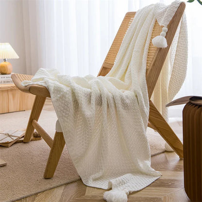 Natural Fiber Soft Throw Blanket with Tassel Trim