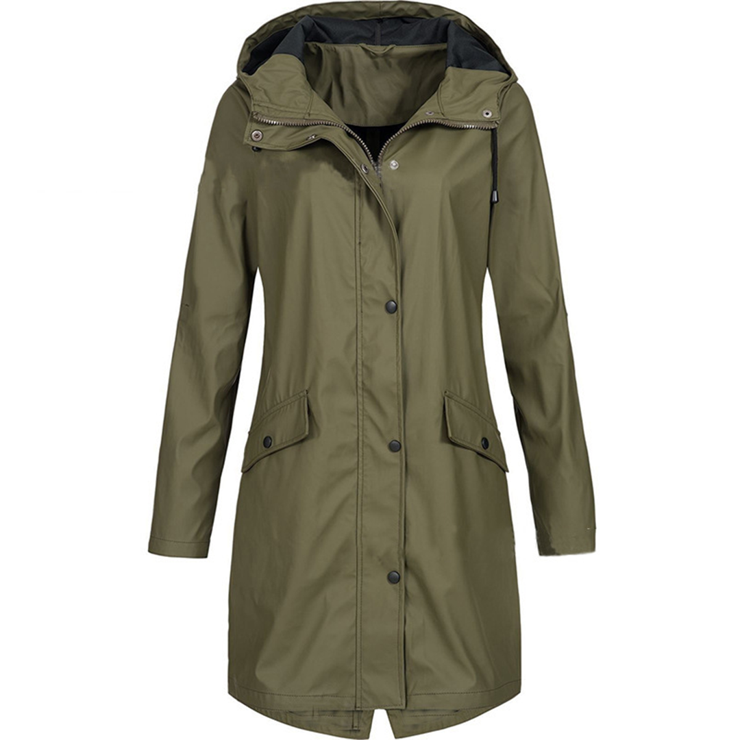 Waterproof Hooded Rain Jacket with Pocket Details