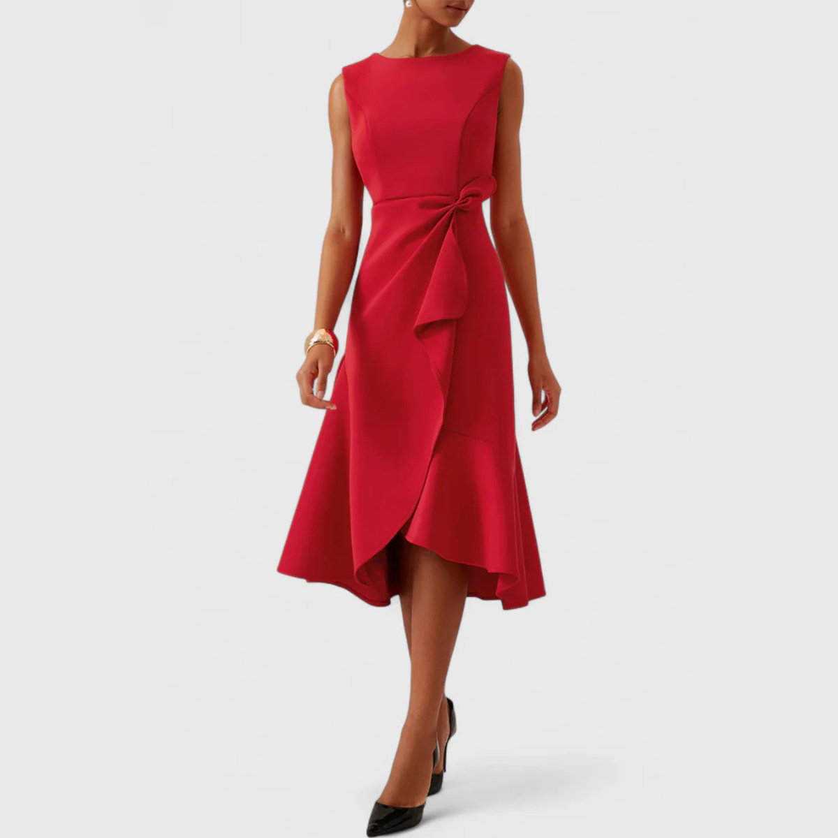 Casual Cap Sleeveless Midi Dress with Flowy Waist Detail