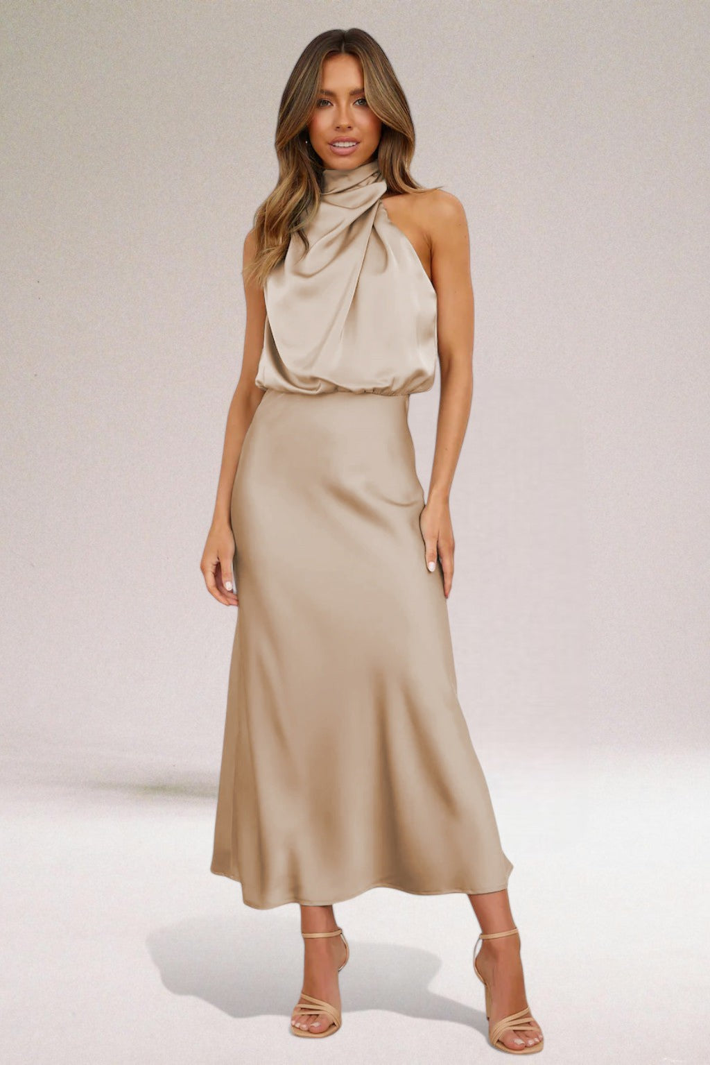 Luxurious Satin Halter Neck Evening Dress