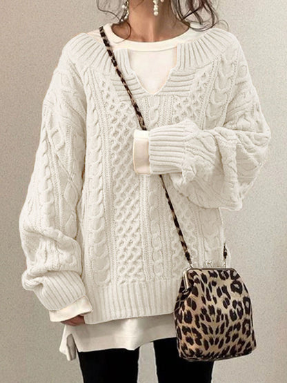 Cozy V-Neck Cable Knit Sweater