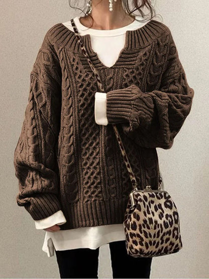 Cozy V-Neck Cable Knit Sweater
