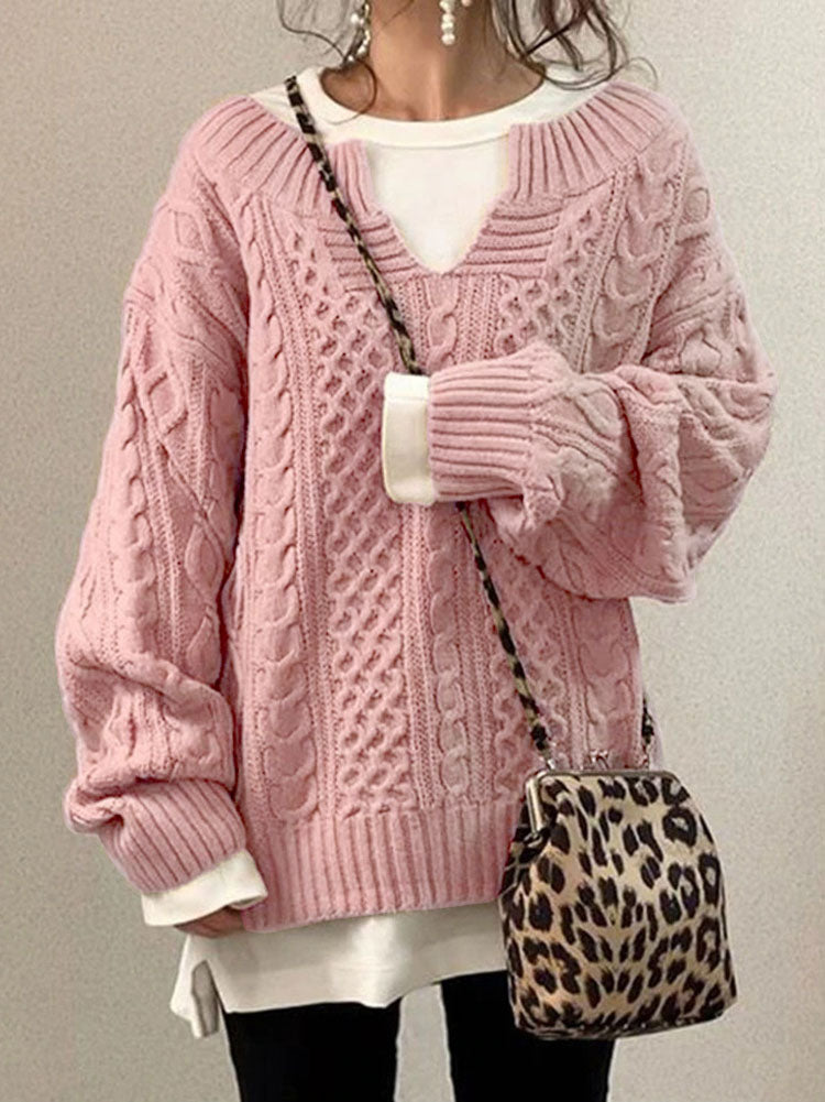 Cozy V-Neck Cable Knit Sweater
