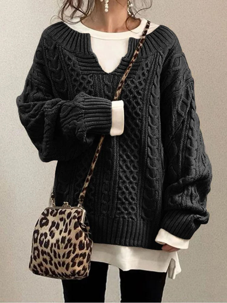 Cozy V-Neck Cable Knit Sweater