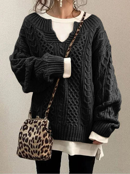 Cozy V-Neck Cable Knit Sweater