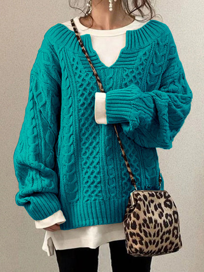 Cozy V-Neck Cable Knit Sweater