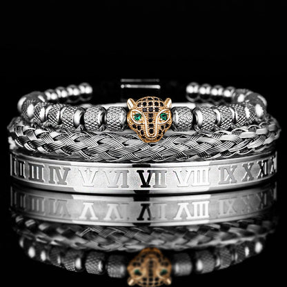 Glittering Panther Charm Beaded Cuff Bracelet Set