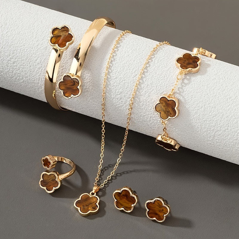 Floral 3-Piece Jewelry Set Necklace Earrings Bracelet