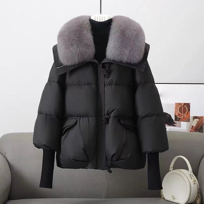 Relaxed Fit Quilted Parka Jacket with Faux Fur Trim
