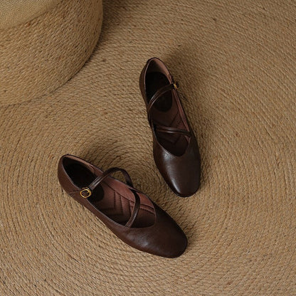 Comfortable Round Toe Strap Ballet Flats for Women