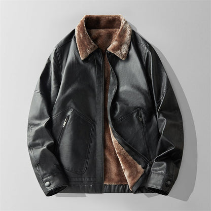 Warm Shearling Lined Leather Aviator Jacket for Men
