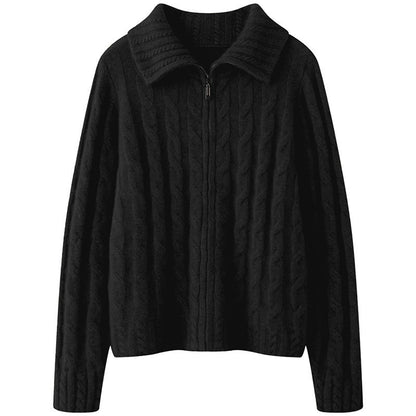 Soft Crew Neck Zip Up Women's Sweater