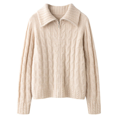 Soft Crew Neck Zip Up Women's Sweater - Nocini