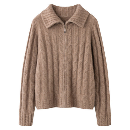 Soft Crew Neck Zip Up Women's Sweater