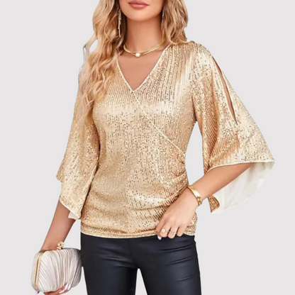 Glittering Ladies Short Sleeve Blouse