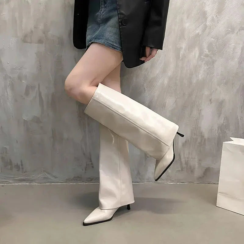 Low Heel Knee High Leather Boots for Women