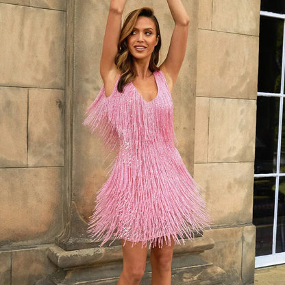 Glamorous Ladies Feather Trim Party Dress